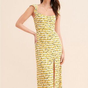 En Elly Lemon Print Sleeveless Midi Dress